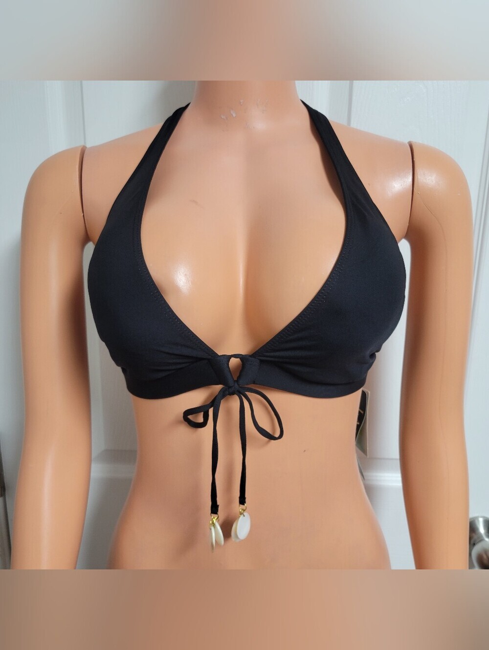 Lauren Ralph Lauren NWT Black Halter Tie-Front Swim Bikini Top Size 14.